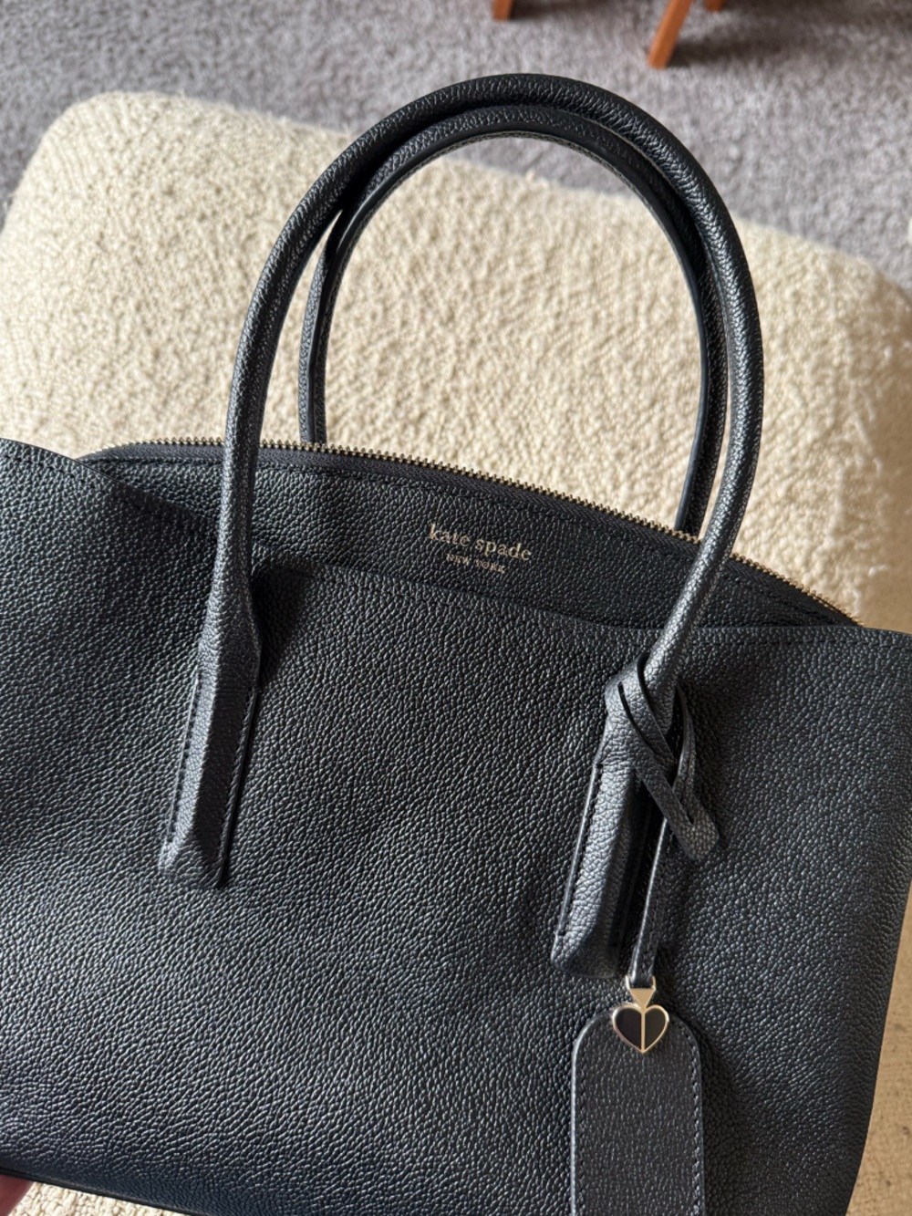 kate spade Black Pebbled Leather Satchel with Gold Tag